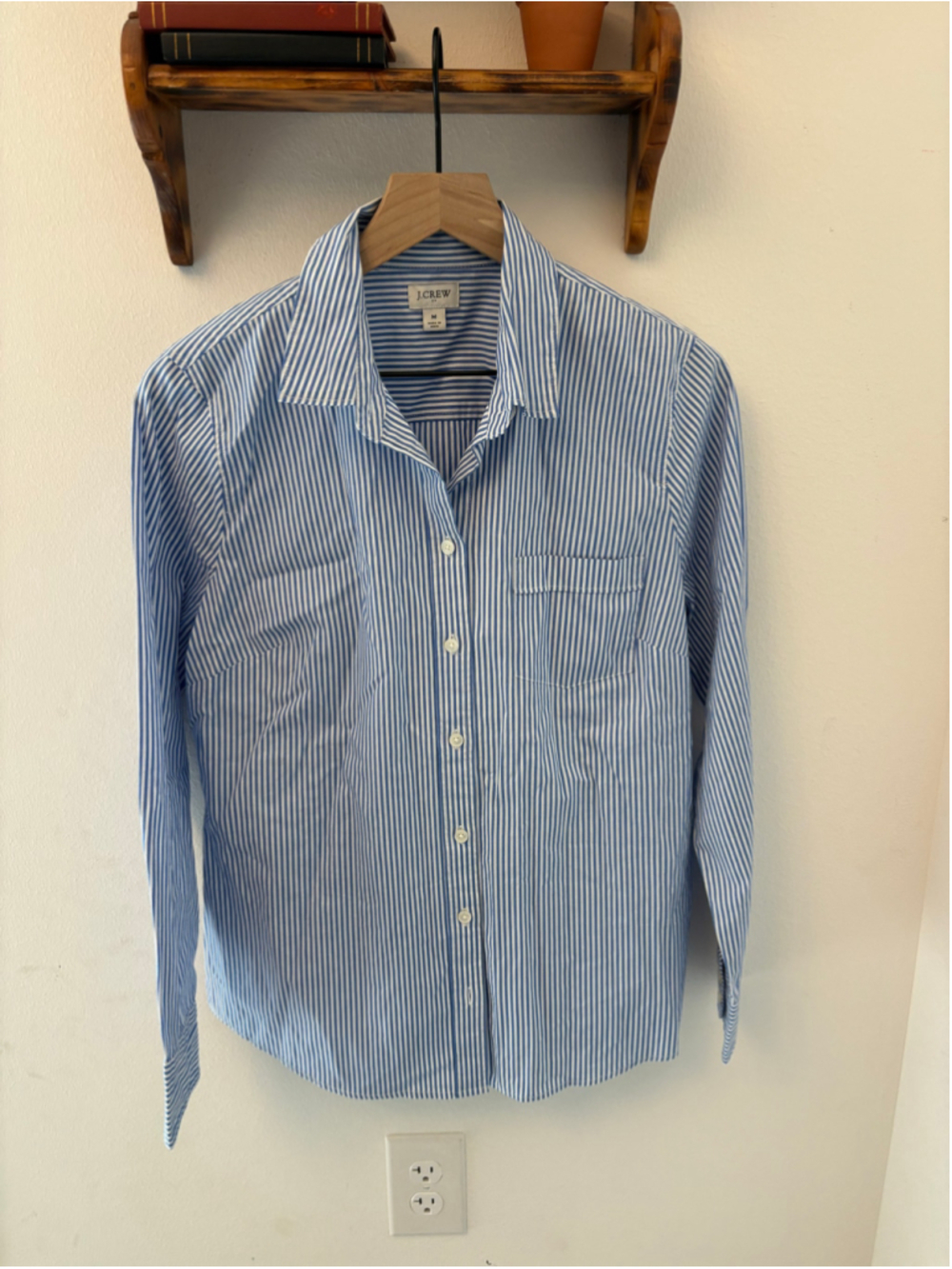 J.Crew Factory Vertical Blue & White Striped Button Down Shirt Size M